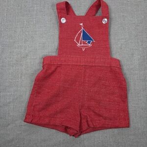 Healthtex Red Short Overalls with Sailboat Embroidery